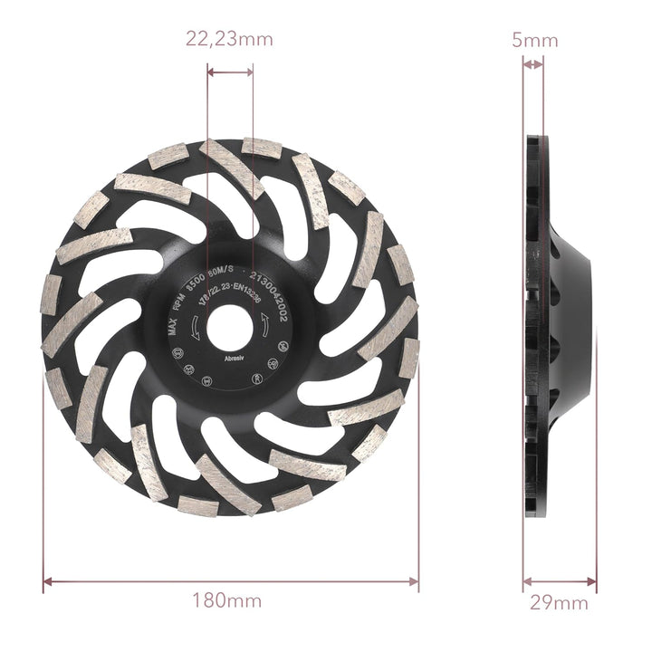 PRODIAMANT Diamant-Schleiftopf 180 mm x 22,2 mm Turbo ST91 Diamantschleifscheibe Asphalt Estrich Pro