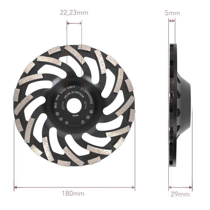 PRODIAMANT Diamant-Schleiftopf 180 mm x 22,2 mm Turbo ST91 Diamantschleifscheibe Asphalt Estrich Pro