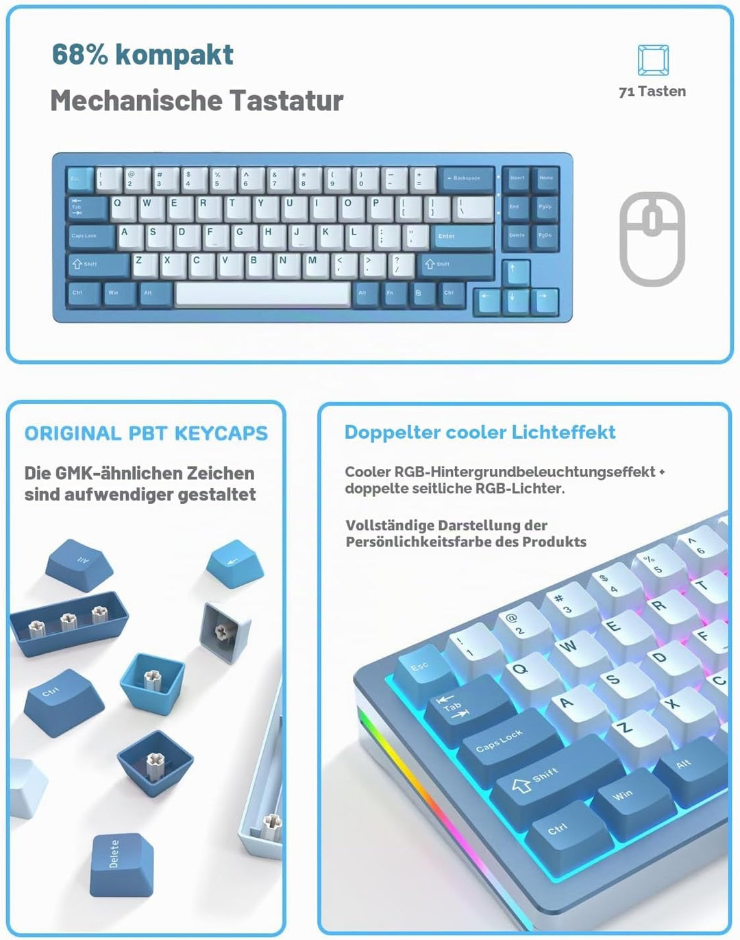 ATTACK SHARK M71 CNC Aluminum Custom Mechanical Gaming Keyboard, Tri-Mode-BT5.0/2.4G Wireless/Wired,