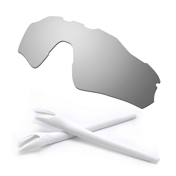 HKUCO Silver Polarized Replacement Lenses and White Earsocks Rubber Kit For Oakleys Radar EV Path Su