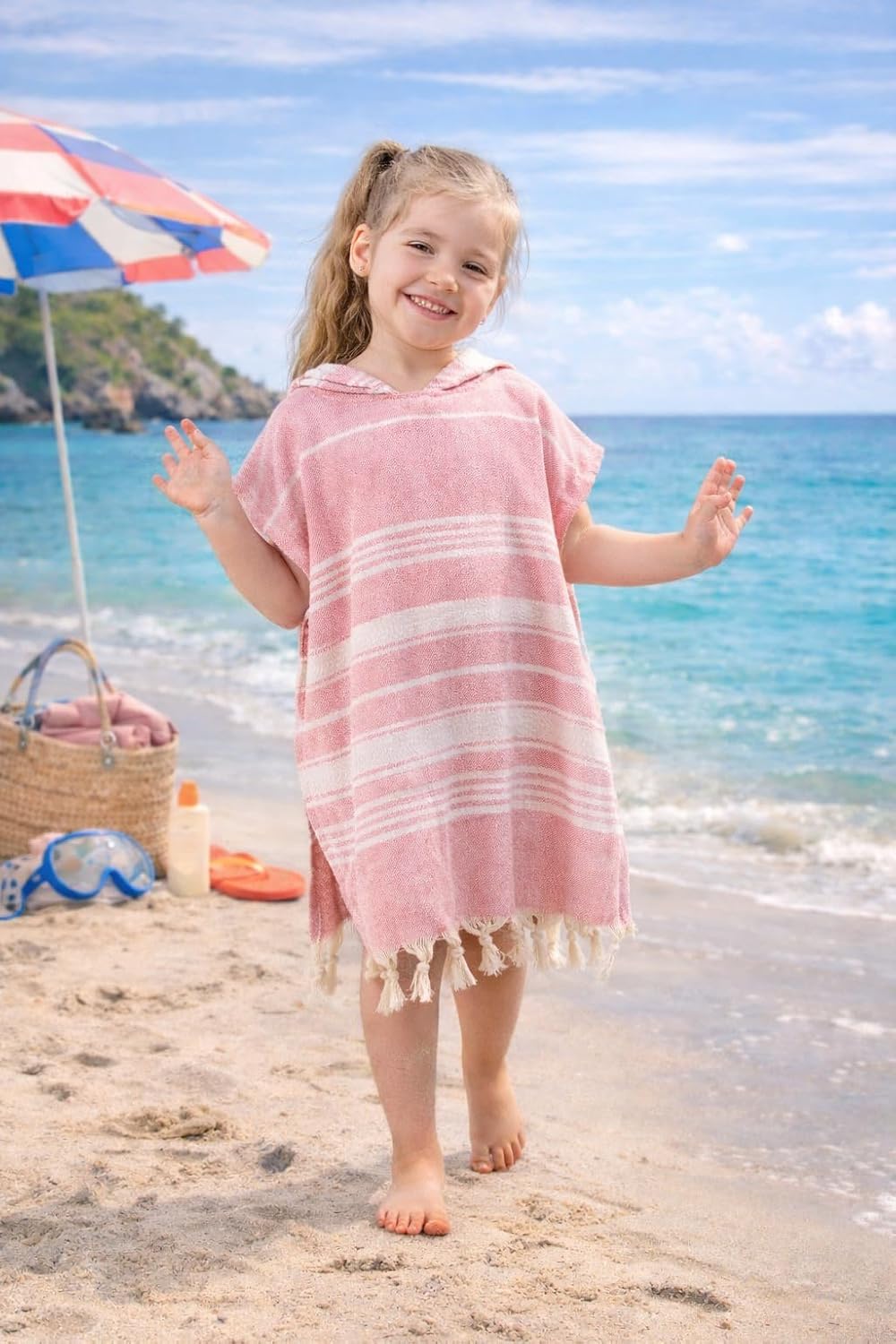 ELY PARKER Strandponcho für Kinder - 100% Baumwolle Strandtuch &amp; Strandkleid - Saugstarkes Badeponch