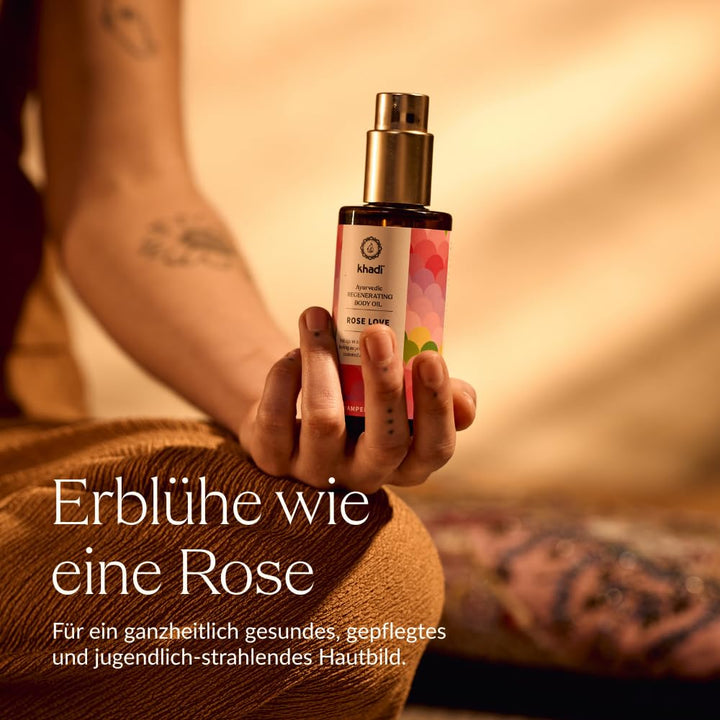 khadi ROSE LOVE Ayurvedisches Elixier Skin & Soul Oil, Luxuriöses Schönheitsöl, verwöhnend, regeneri