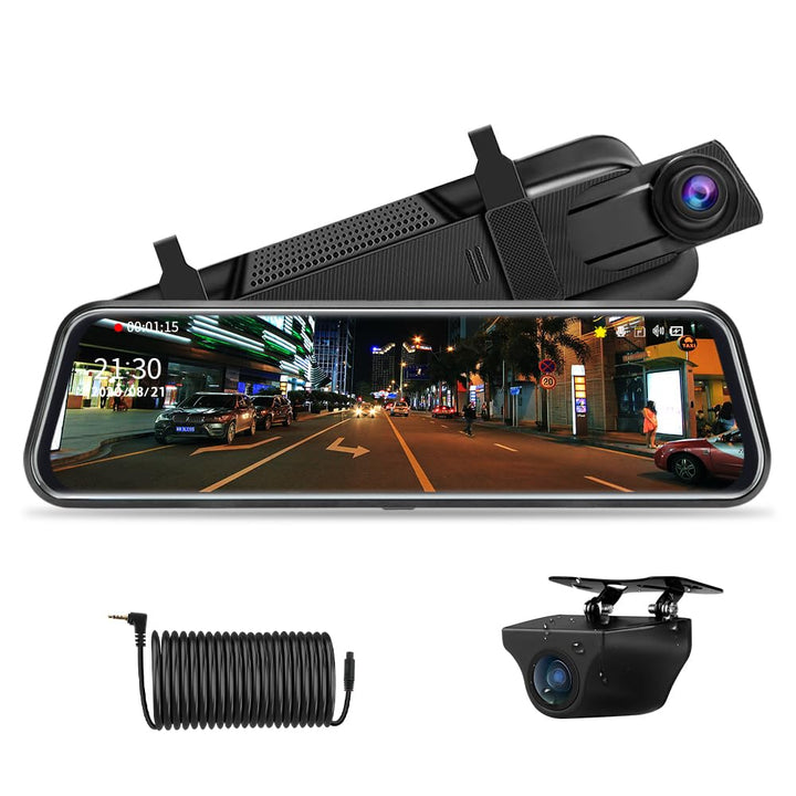 Jansite Spiegel Dashcam 10'' Touch Screen Full HD 1080P, Autokamera Rückfahrkamera mit 10 Meter Kabe