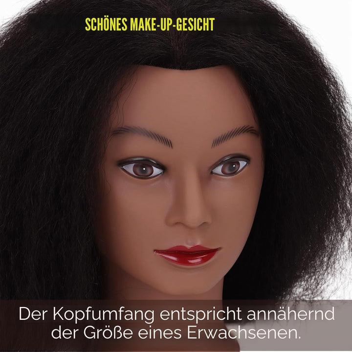 DiazySight schwarzer Mannequinkopf, Afro, 100 % Echthaar, gerader Styling-Kopf, Puppe für Mädchen zu