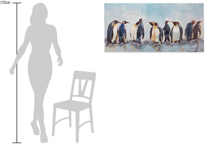 KunstLoft Leinwandbild | 100% HANDGEMALT | 120x60cm | Gemälde 'Kreis der Pinguine' | Pinguin | Blau