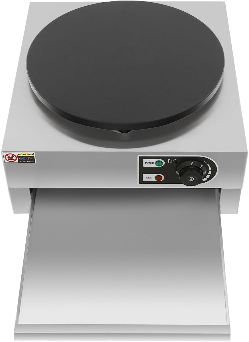3000W Elektrischer Crêpe Maker, Profi Crêpes Pfannenmaschine aus Edelstahl &amp; Gusseisen, Antihaftplat