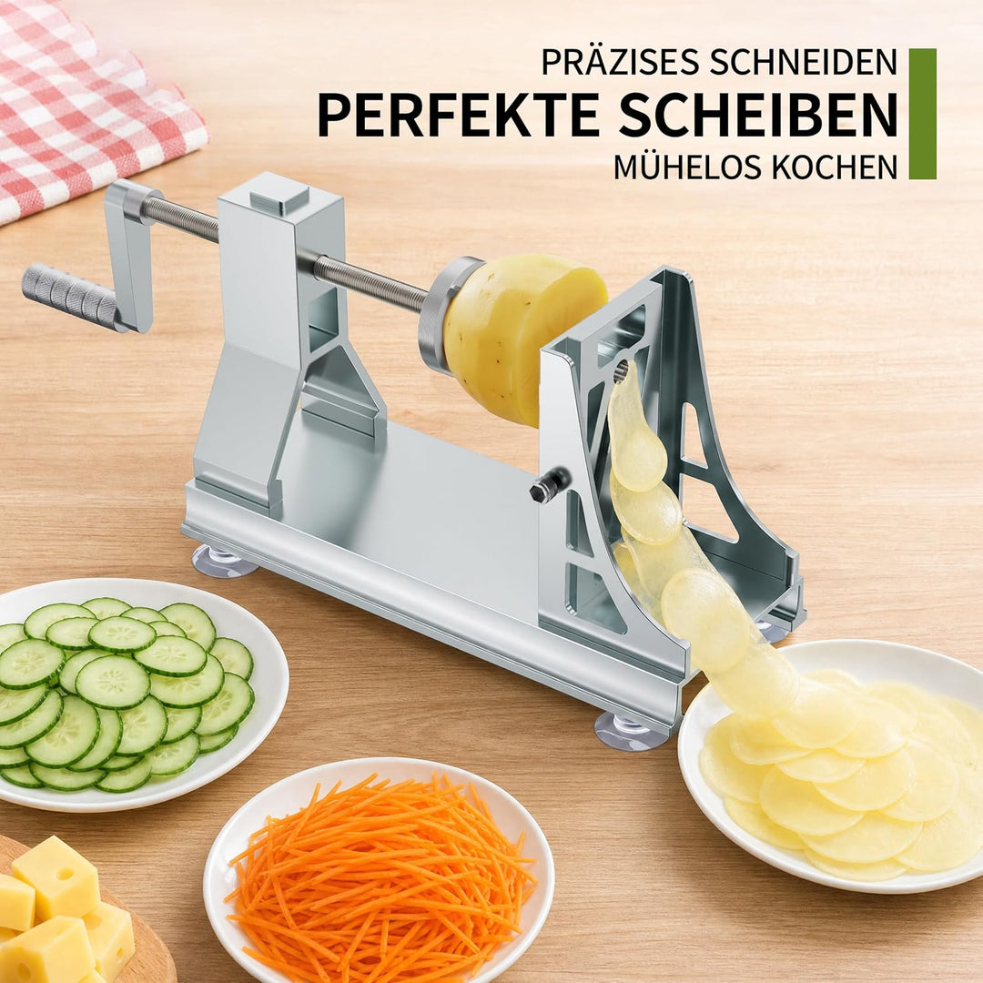 Spiralschneider Gemüse aus Edelstahl mit 4 Klingen, Profi-Spiralschneider für Kartoffeln, Karotten u