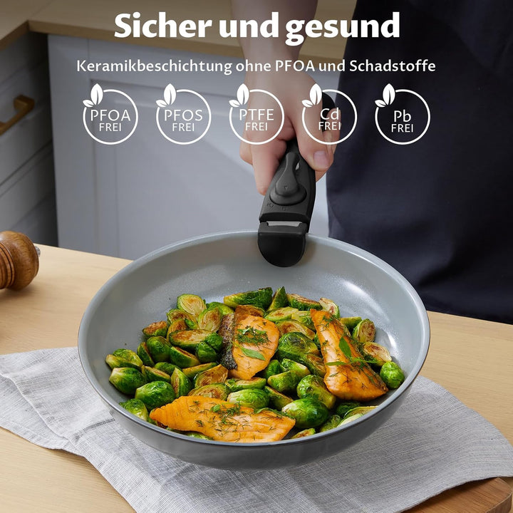 BEZIA Induktions Töpfe Set 17-Tlg, Keramik Pfannenset mit abnehmbarer Griff, Camping Kochtopf Set fü