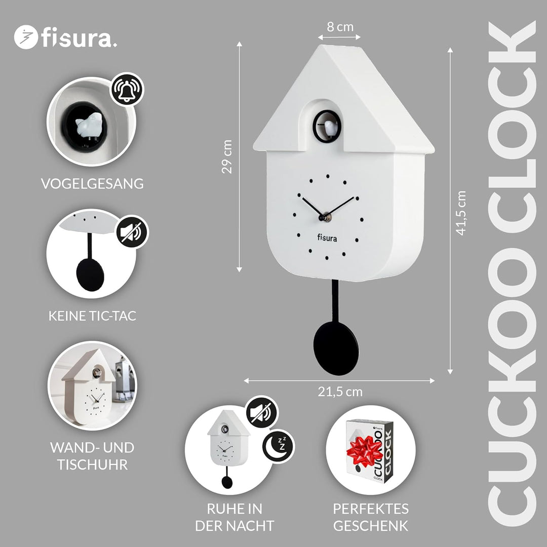 FISURA - Kuckucksuhr. Wanduhr. Original Geschenk Wanduhr. 3 AA-Batterien Nicht enthalten. Masse: 21,