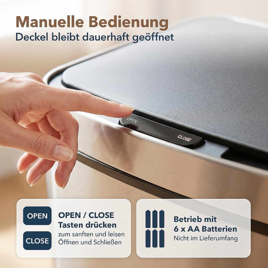 ledscom.de SORTA Sensor Mülleimer 72L, 3-Fächer Mülltrennsystem | Edelstahl, 3 Kammern: 47 L + 2×12,