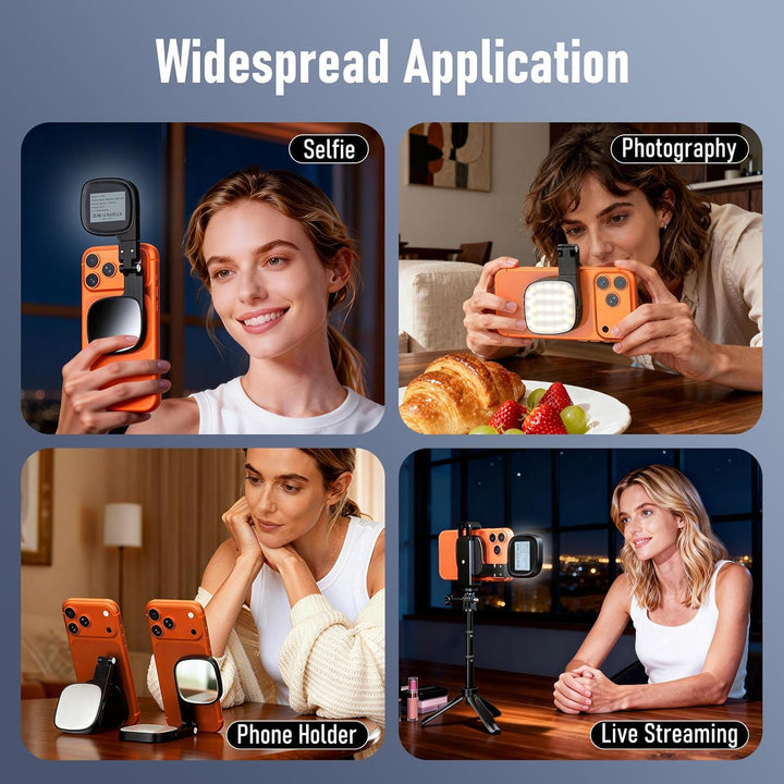Magnetisches Selfie-Licht für iPhone, Telefonlicht mit Spiegel, sofortige Befestigung für MagSafe, f