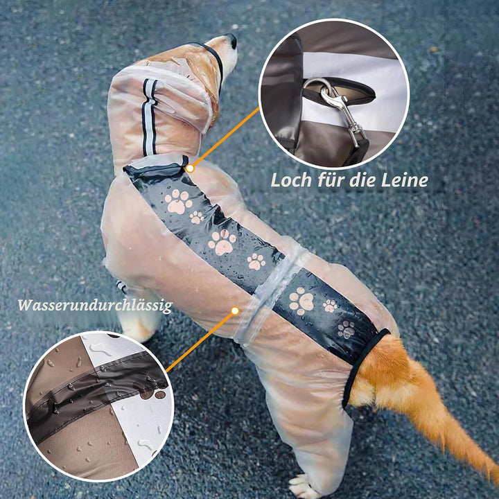 Olsa Hunde Regenjacken mit Kapuze, 4 Beine, Winterjacke für Hunde mit Reflektierenden Streifen, Tran