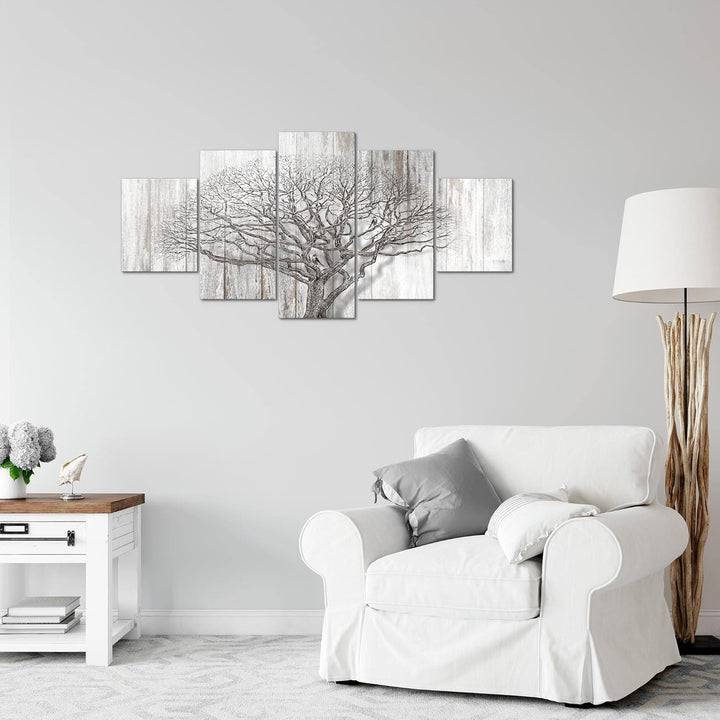 Runa Art Wandbilder Baum Abstrakt 5 Teilig Bild auf Vlies Leinwand Deko Wohnzimmer Holzmotiv Schwarz