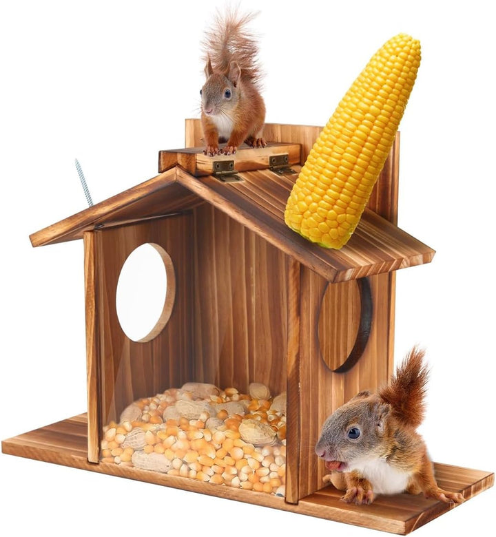 Eichhörnchen-Futterstation Mit Wasserdichtem Dach, Wildtierhaus Aus Holz Mit Maiskolbenständer, Gart