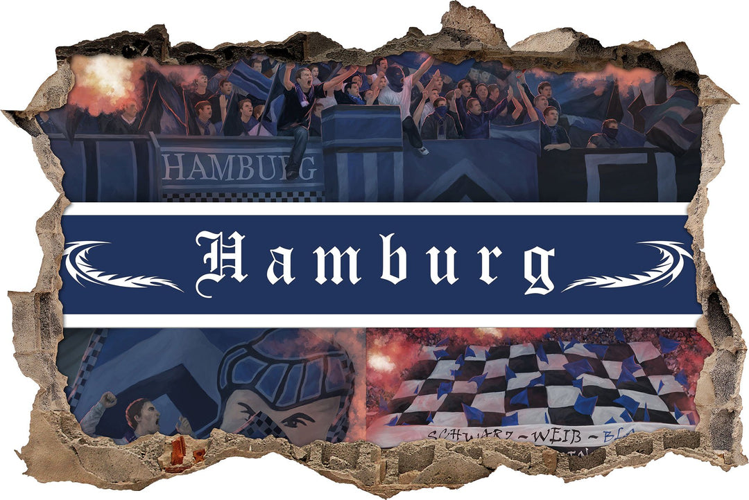 Ultras Hamburg Collage, 3D Wandsticker Format: 62x42cm, Wanddekoration