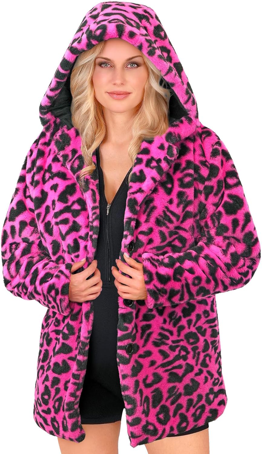 W WIDMANN MILANO Party Fashion - Leo Mantel für Damen &amp; Herren, Kunstfell mit Kapuze, Plüschjacke, K