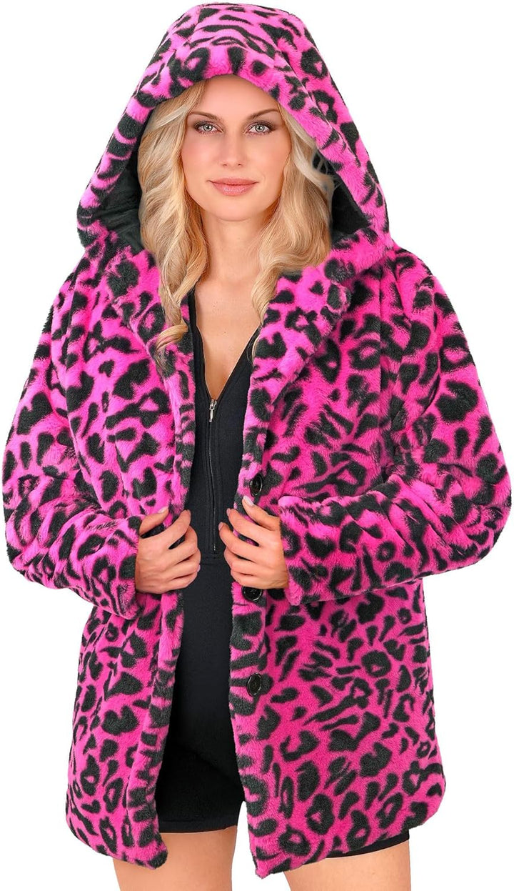 W WIDMANN MILANO Party Fashion - Leo Mantel für Damen &amp; Herren, Kunstfell mit Kapuze, Plüschjacke, K