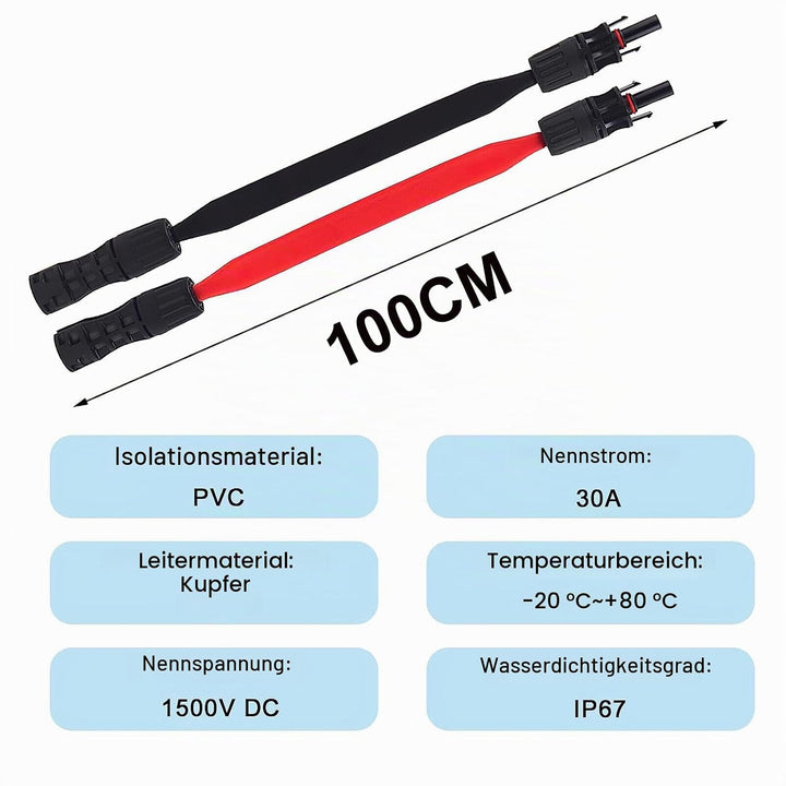 TEOV SOLAR 1 Paar Solarkabel Fensterdurchführung 100CM Flach mit Stecker und Kupplung, Photovoltaikm