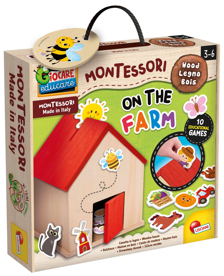 Lisciani - Montessori Baby Wood - Der Bauernhof - Bildungsspiel für Kinder ab 9 Monaten - 3D-Holzhäu