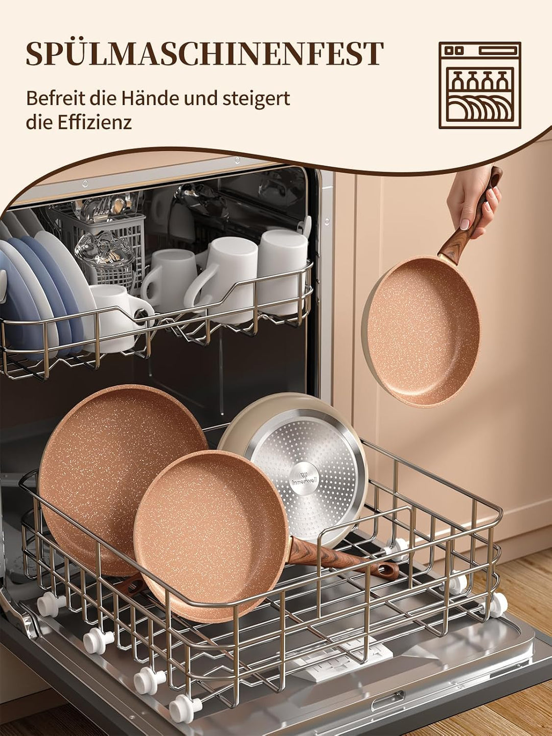 Innerwell Antihaft Bratpfanne 20 cm, Gesunde Granit Pan, Braun Beige | Pfanne Induktion mit Keramik