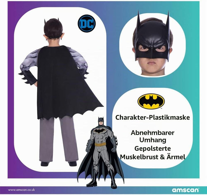 amscan offiziell lizenziert klassisches Batman Kostüm für Kinder Jungen 3-4 Jahre, 3-4 Jahre