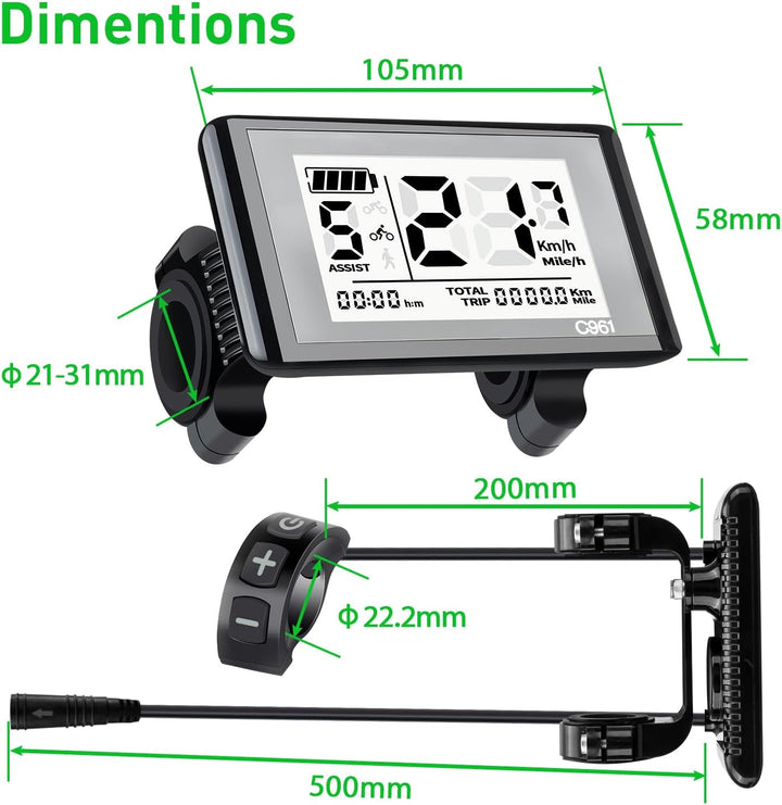 Ebike Display C961 für BAFANG BBS01B BBS02B BBS HD Mittelmotor, Elektrofahrrad Display Messgerät Bed