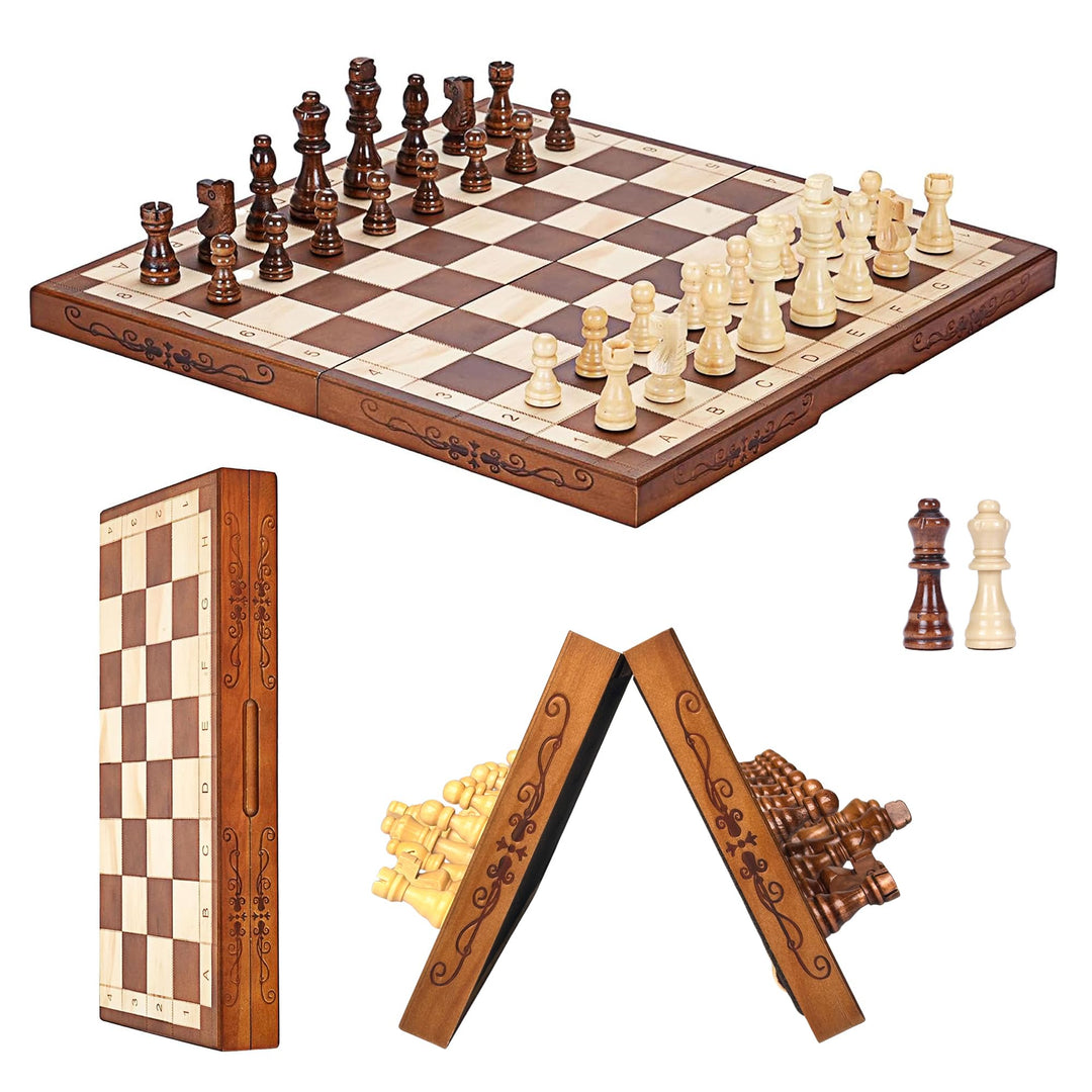 Magnetisches Schach- und Dame-Set, Brettspiele, Kinder und Erwachsene, aus Holz, faltbar, handgeschn