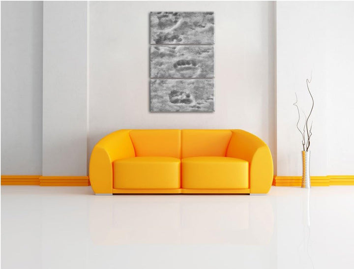 Pixxprint Monocrome, Tierspuren im Schnee 3-Teiler Leinwandbild 120x80 Bild auf Leinwand