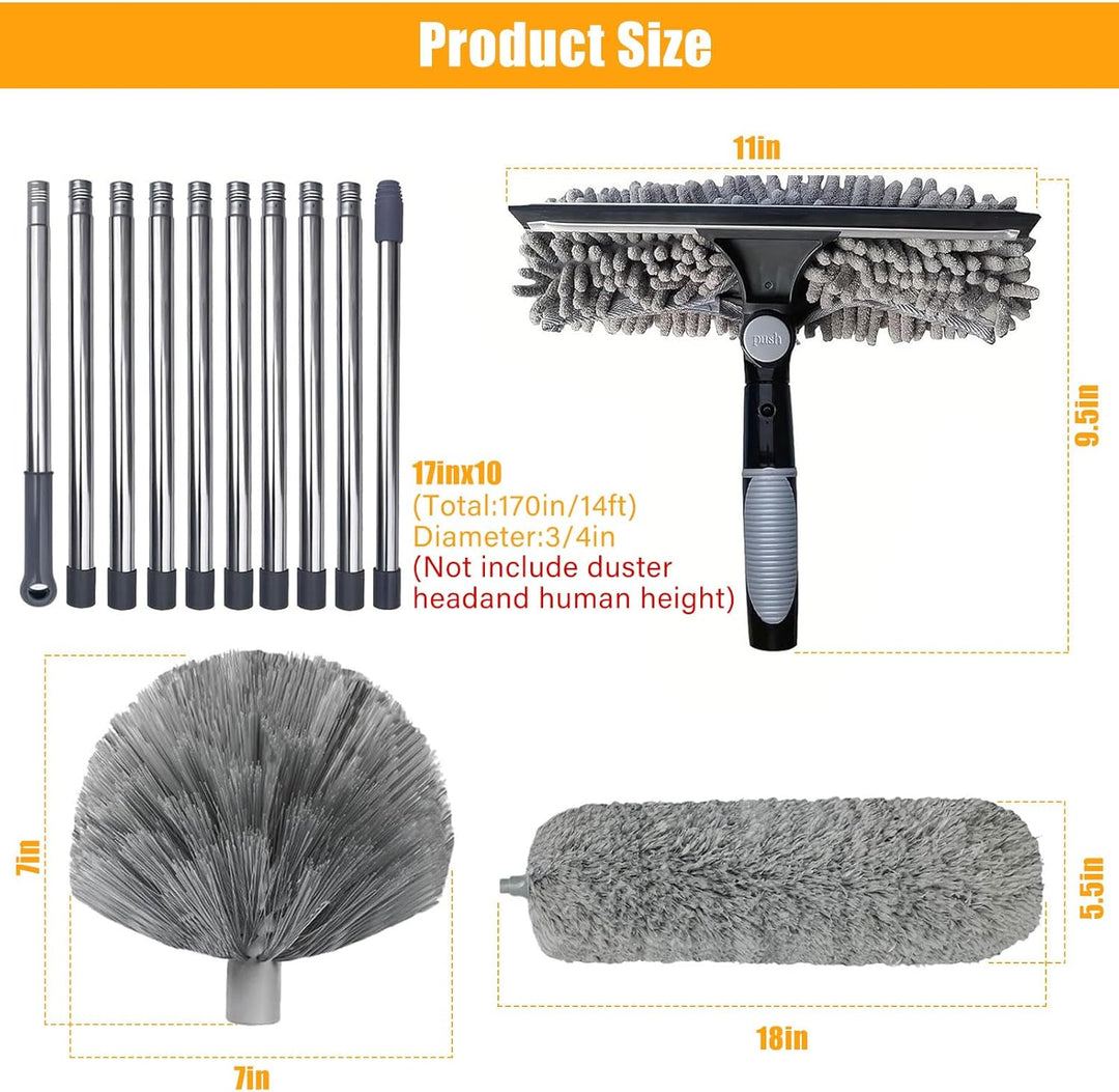 Staubwedel Teleskop 6m, Reinigungsset für Staubwedel mit Teleskopierbarer Verlängerungsstange 1,5 bi