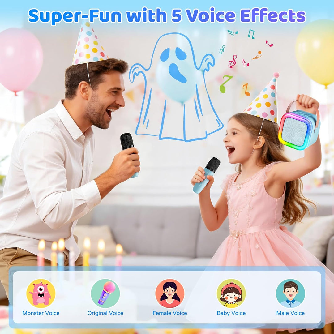 Karaoke Maschine für Kinder,Mini Karaoke Maschine mit 2 kabellosen Mikrofonen,Geburtstagsgeschenk fü