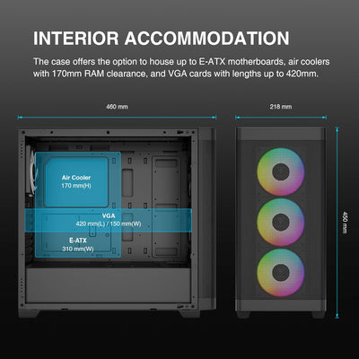 GAMDIAS TALOS M3 MESH ATX Gaming Midi-Tower PC-Gehäuse, Enthält 3 x 120mm ARGB PWM-Lüfter mit Lüfter