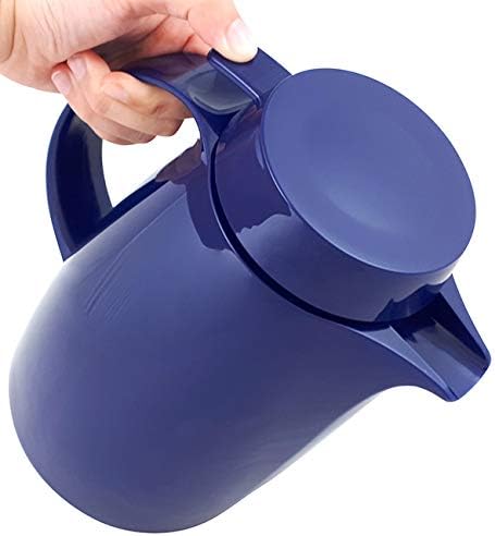 Helios Servitherm Thermoskanne Dunkelblau 1,0L – 6h Heiss - Hält Getränke heiss & kalt – Einhandbedi