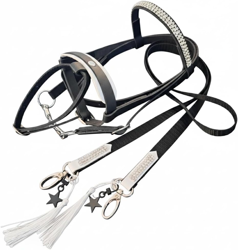 Generisch Hobby Horse Zubehör, ohne Pferd, nur Trense Schwarz, Weiss Unterlegt mit Sperriemen inkl.
