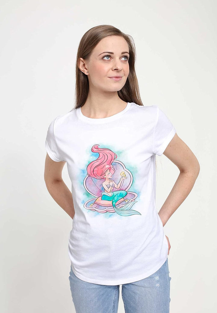 Disney Damen The Little Mermaid Shining Voice Women's Organic Rolled Sleeve T-shirt M Weiss, M Weiss