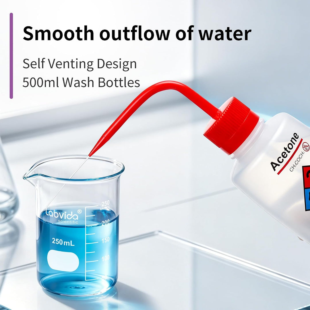 Labvida 2 Stück Sicherheits-Waschflaschen, 500 ml, Aceton-Waschflasche, LDPE-Material, LVM004 2 x Ac