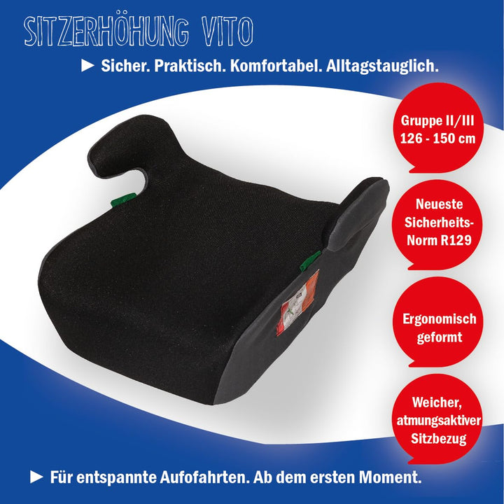 Autositzerhöhung Vito von UNITED KIDS iSize Norm R129 von 126-150 cm mit weichen und waschbaren Bezu