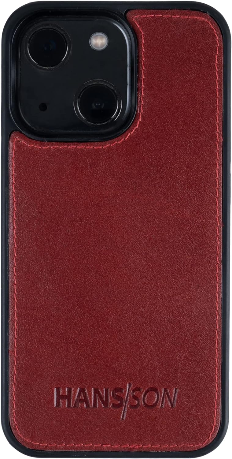 HANS/SON iPhone 13 Lederhülle mit Geldbörse | 2-in-1 Handyhülle in Rot aus Echtleder | iPhone 13 Led