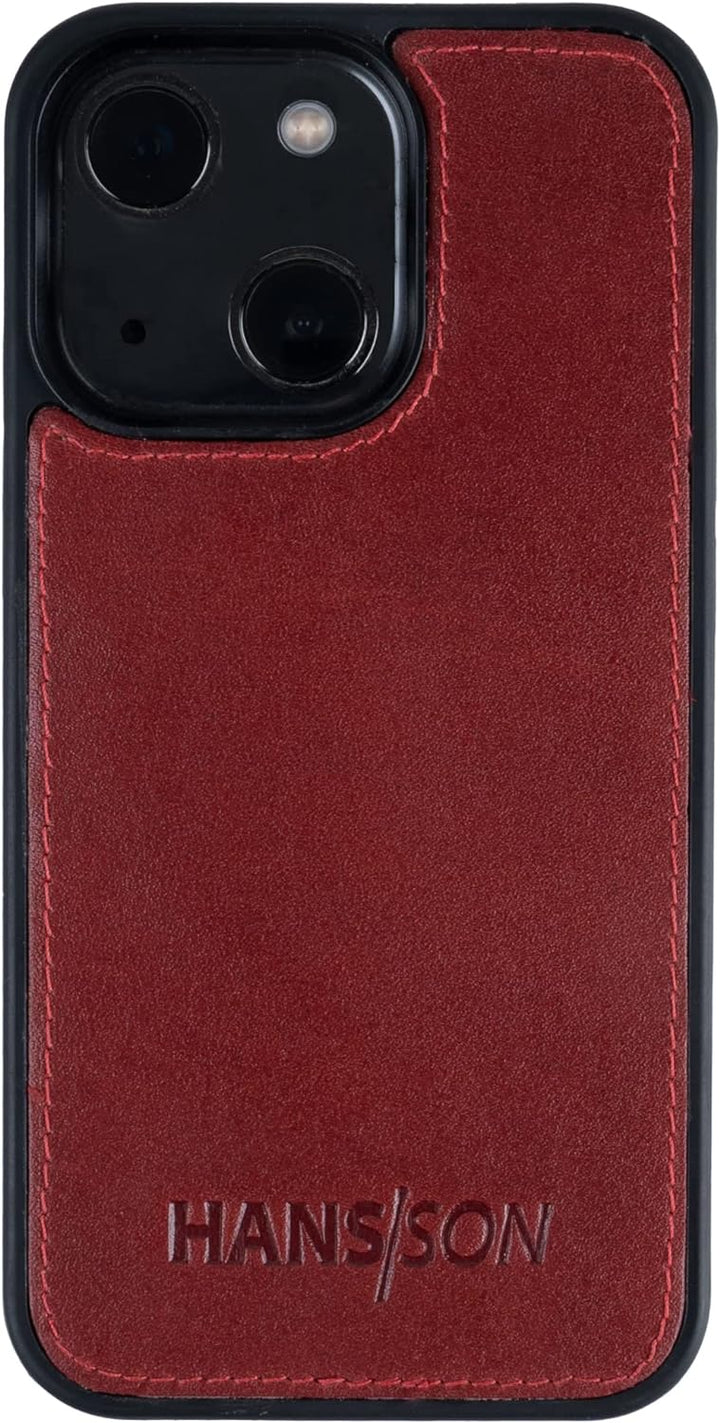 HANS/SON iPhone 13 Lederhülle mit Geldbörse | 2-in-1 Handyhülle in Rot aus Echtleder | iPhone 13 Led