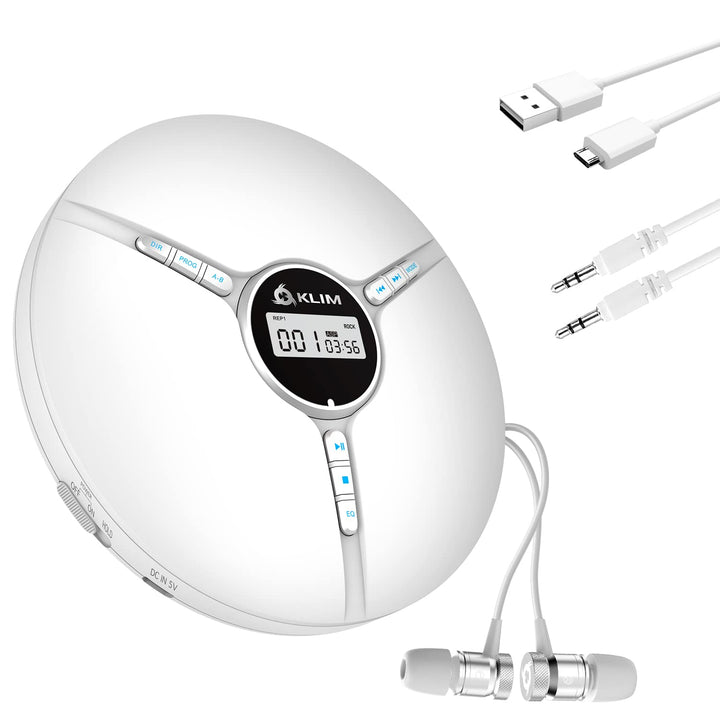 KLIM Discman - Tragbarer CD Player mit eingebautem Akku, inklusive KLIM Fusion Kopfhörer. Kompakter