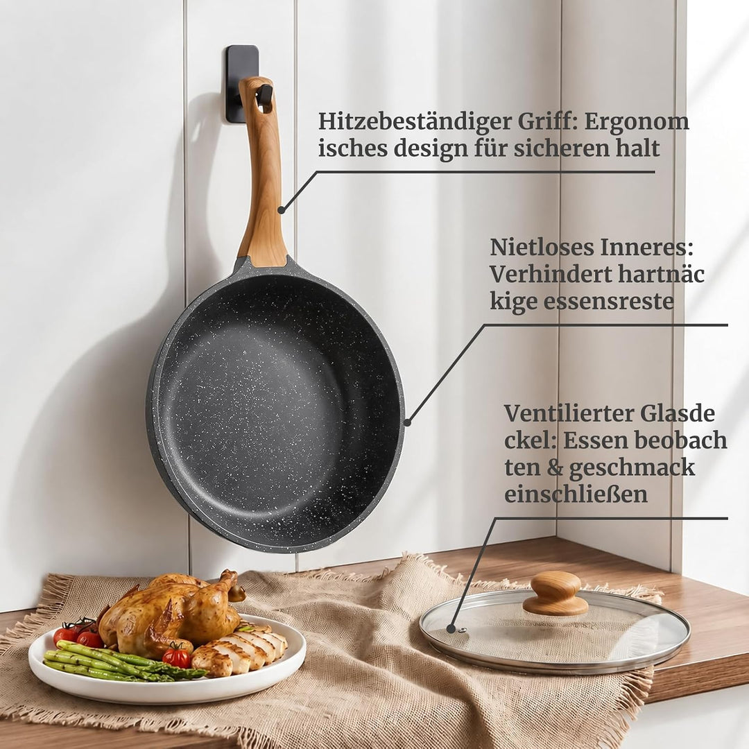 YASHE Schmorpfanne 24 cm, 3,3 L, Induktion, ungiftig, PTFE- und PFAS-frei | PFOA-frei Aluminiumguss