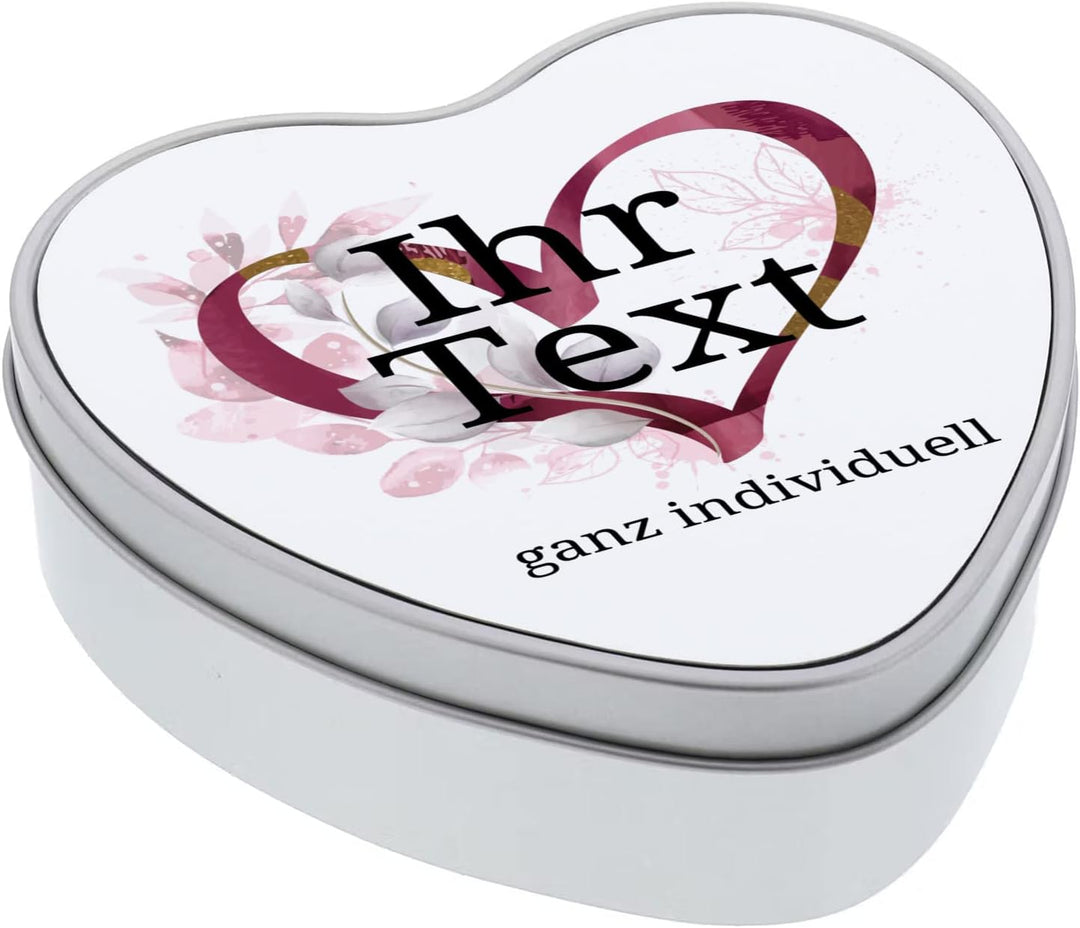STEMPEL-FABRIK – personalisierbare Herzdose mit Name oder Wunschtext – Aquarell Motiv mit rotem Herz