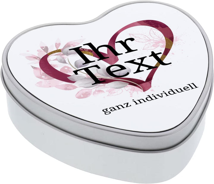 STEMPEL-FABRIK – personalisierbare Herzdose mit Name oder Wunschtext – Aquarell Motiv mit rotem Herz
