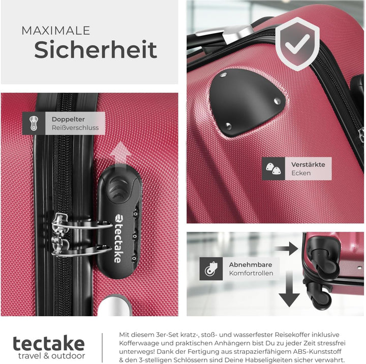 tectake® 3er Kofferset mit Kofferwaage & Kofferanhänger, Reisekoffer Set, ABS Hartschalenkoffer Set,