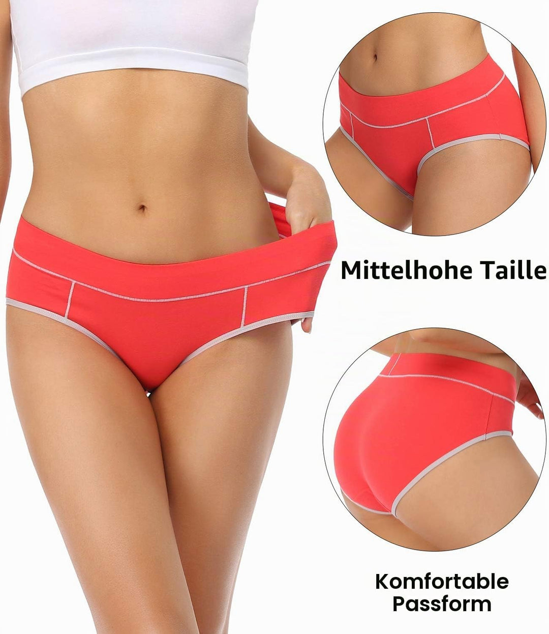 wirarpa Unterhosen Damen Midi Taille Slip Baumwolle Bequeme Unterwäsche 5er Pack S Rot/Orange/Grün/R
