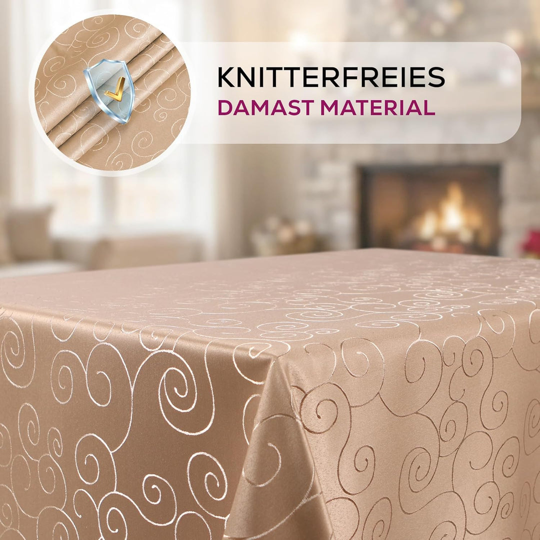 BEAUTEX Tischdecke Damast Ornamente - Bügelfreies Tischtuch - Fleckabweisende, Pflegeleichte Tischwä