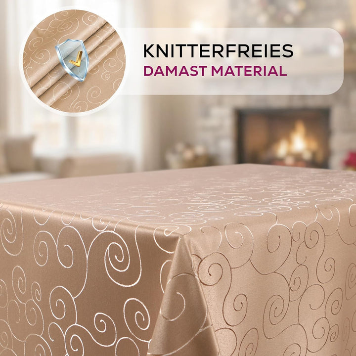 BEAUTEX Tischdecke Damast Ornamente - Bügelfreies Tischtuch - Fleckabweisende, Pflegeleichte Tischwä