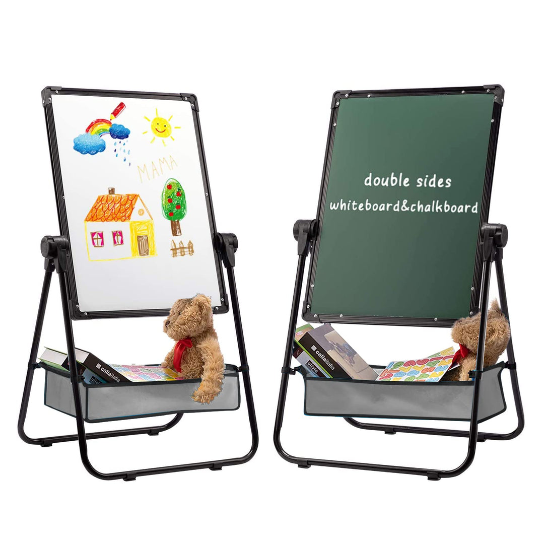 DOEWORKS Kinder Staffelei Magnetische Whiteboard U-Ständer, Doppelseitiges Whiteboard &amp; Kreidetafel