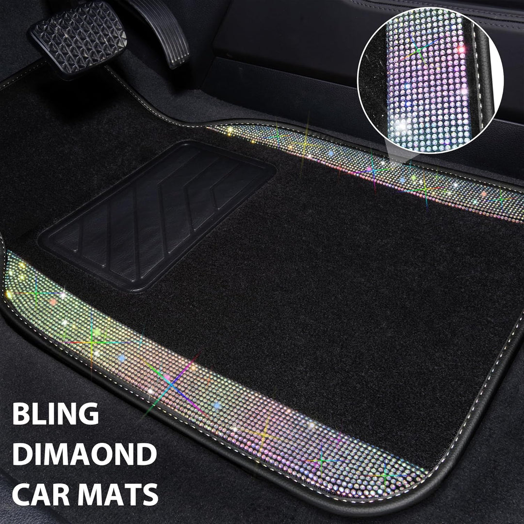 CAR PASS Auto-Fussmatten mit glitzernden Strasssteinen, wasserdicht, rutschfest, PVC-Fersenpolster,