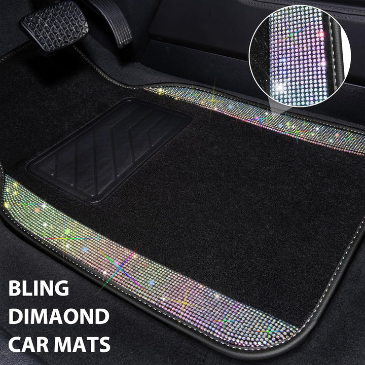 CAR PASS Auto-Fussmatten mit glitzernden Strasssteinen, wasserdicht, rutschfest, PVC-Fersenpolster,