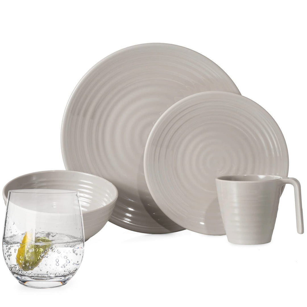 Melamin Camping Geschirr Set 4 Personen Coffee 16 Teilig + Timo Gläser Wassergläser Tafelgeschirr Pi